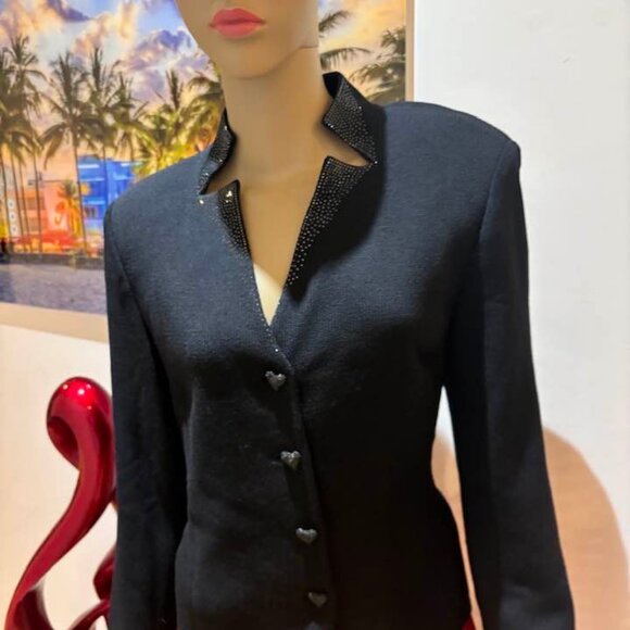 St John hearts jacket blazer studded rhinestones 12 Large designer evening - Picture 3 of 5